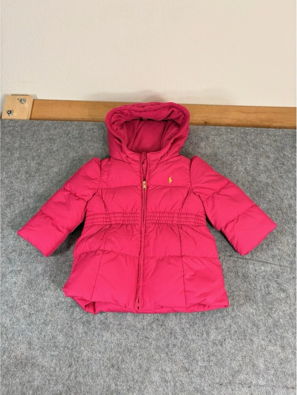 Ralph Lauren Polo Girls Baby Puffer Hooded Peplum Jacket Coat Size 9 Months Pink